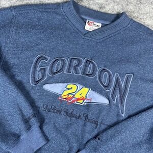 Chase Authentics Jeff Gordon Mens M Blue Nascar Embroidered Pullover Sweater